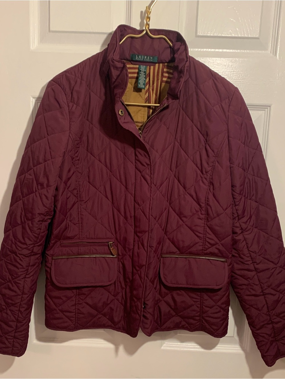 Lauren Ralph Lauren Burgundy Quilted Jacket Plaid Lining Size M